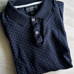 Banana Republic Men's Dark Blue Patterned Polo